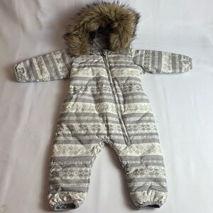 Lands' End Infant Snow Suit Bunting in Cream with Fur Trim